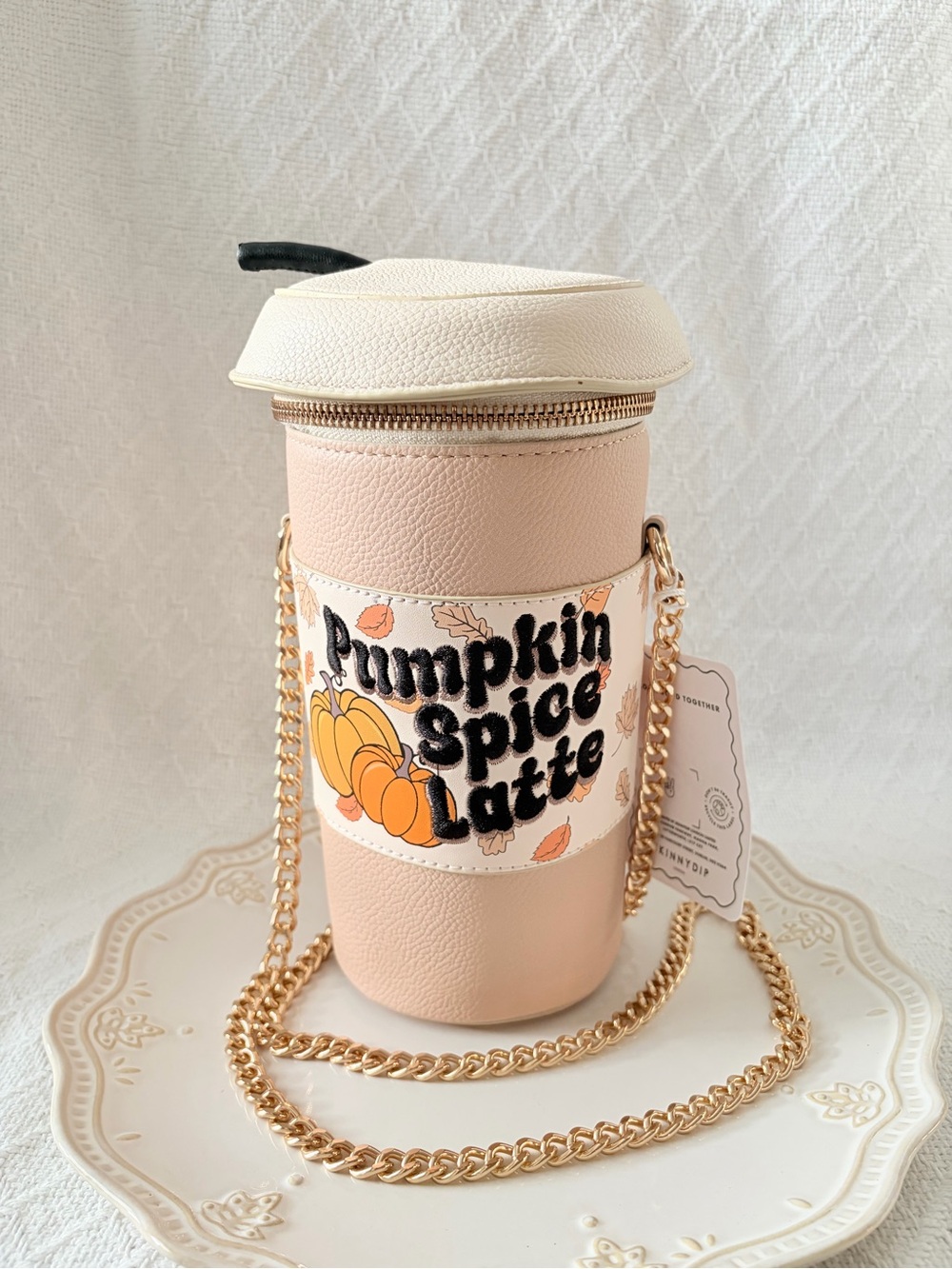 Skinny Dip London Pumpkin Spice Latte "Cup w/ Straw" Figural Crossbody Bag Purse